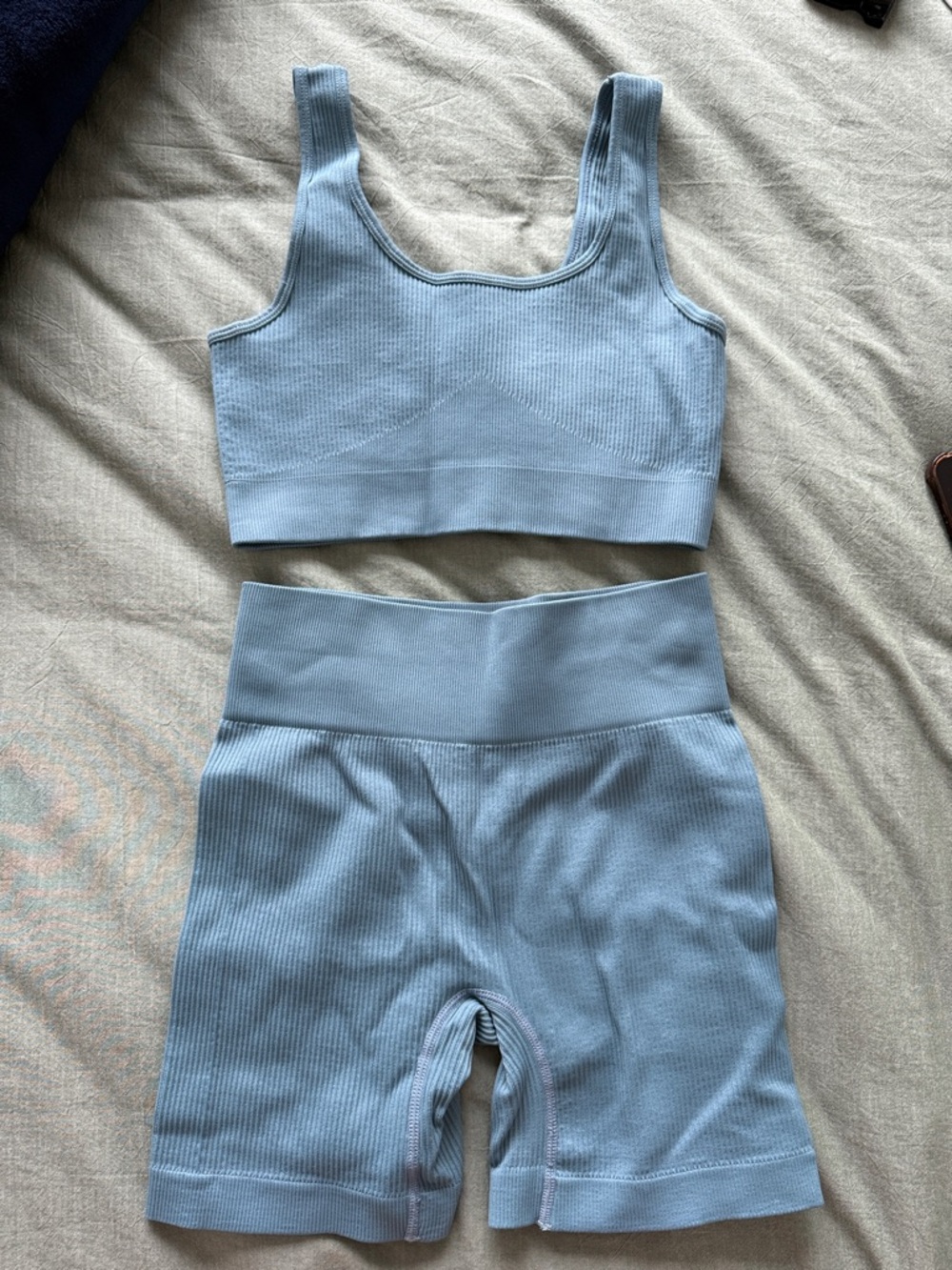 Light Blue Seamless Ribbed Sports Set